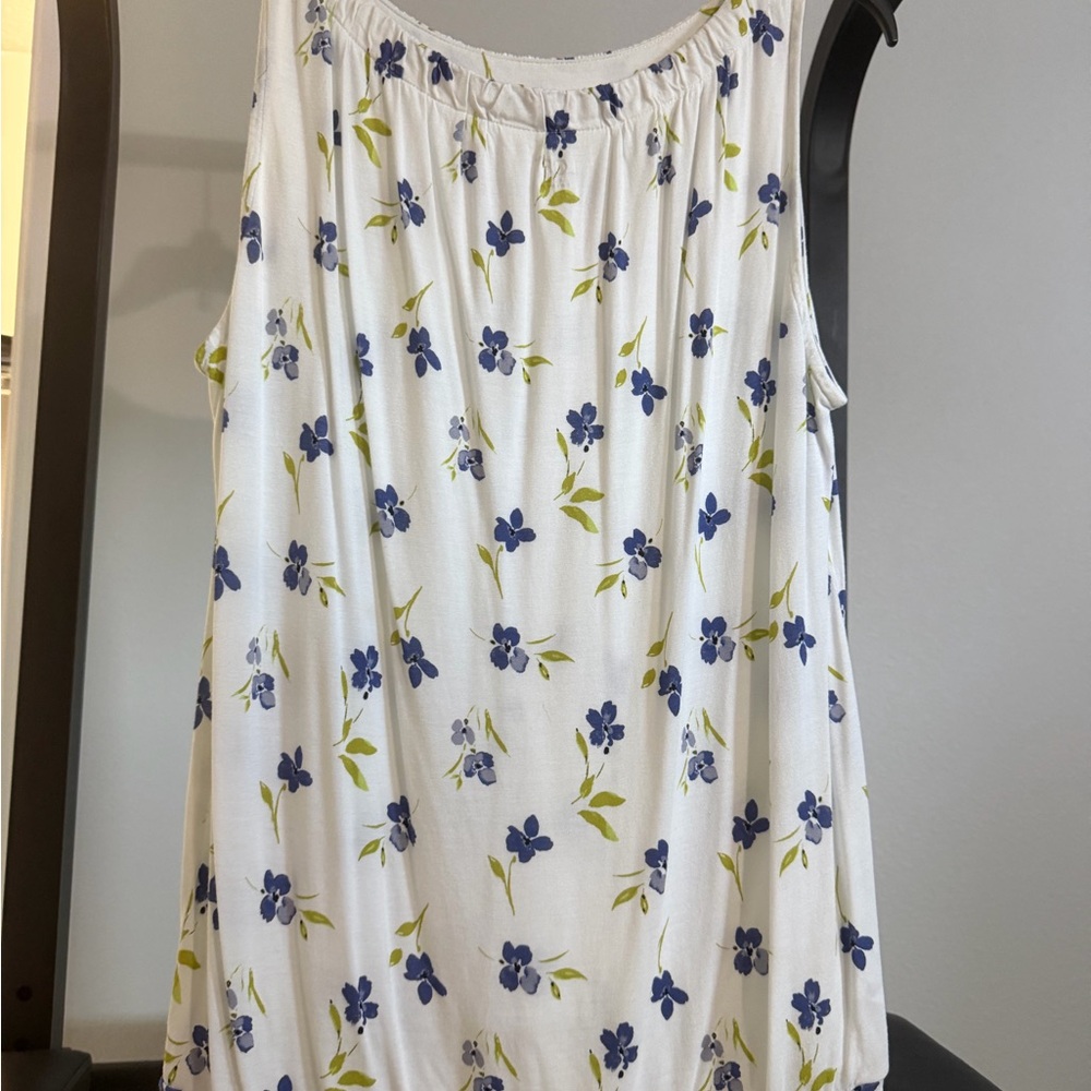 LOFT Floral Tank Top - White with Blue and Green Accents